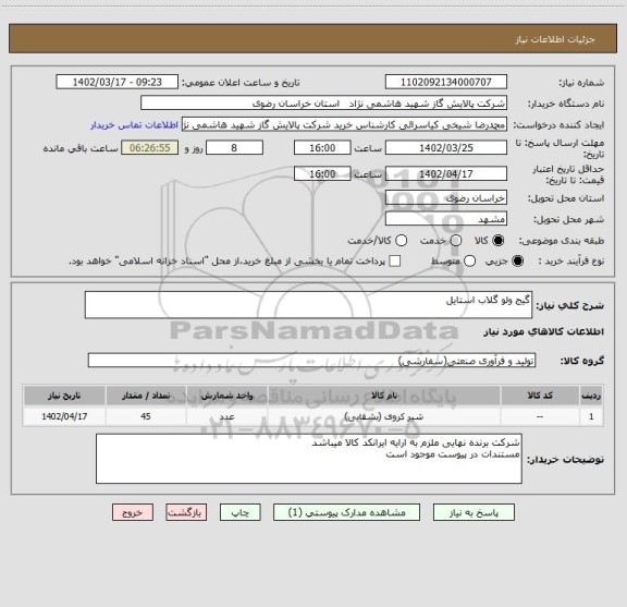 استعلام گیج ولو گلاب استایل