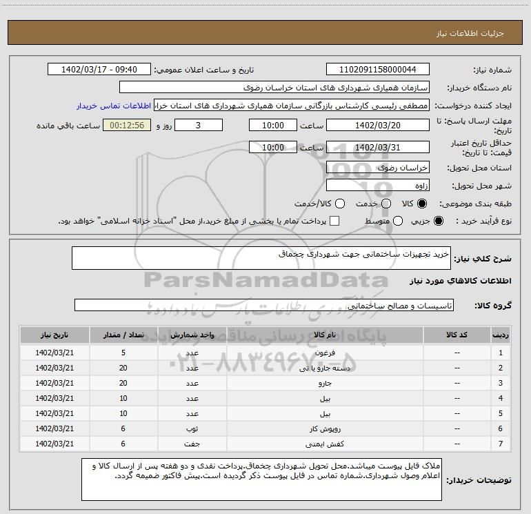 استعلام خرید تجهیزات ساختمانی جهت شهرداری چخماق - آگهی شماره 5919600