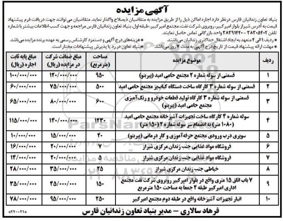 مزایده اجاره اماکن