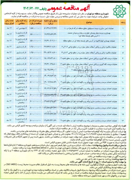 مناقصه عملیات ایمن سازی و مرمت مسیلهای سطح منطقه ....