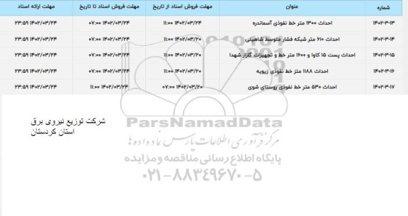 استعلام احداث 1300 متر خط نفوذی آسماندره...