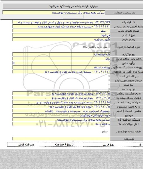 مناقصه, خرید انواع کابل خودنگهدار