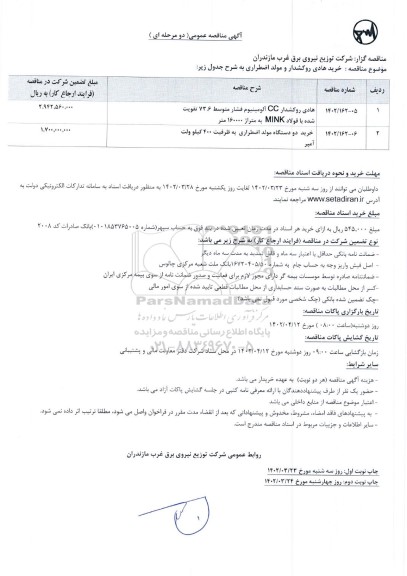 مناقصه هادی روکشدار cc الومینیوم فشار متوسط 73.6 تقویت شده ...