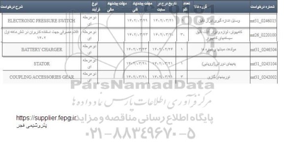 استعلام ELECTRONIC PRESSURE SWITCH و.....