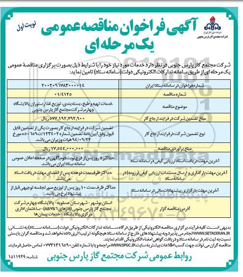 فراخوان مناقصه خدمات تهیه و طبخ ، بسته بندی ، توزیع غذا رستوران پالایشگاه 