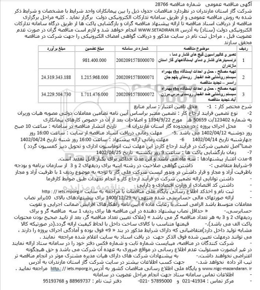 مناقصات تعمیر و کالیبراسیون گیج های فشار و دما و...