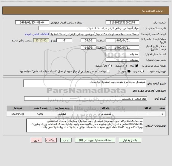 استعلام شینسل سینه مرغ منجمدبدون استخوان وضایعات