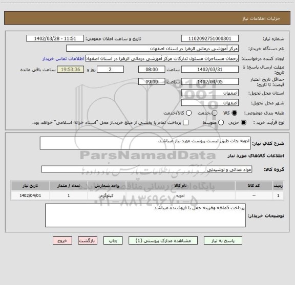 استعلام ادویه جات طبق لیست پیوست مورد نیاز میباشد.