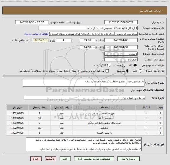 استعلام باز طراحی بخش علم و خلاقیت کتابخانه های لرستان