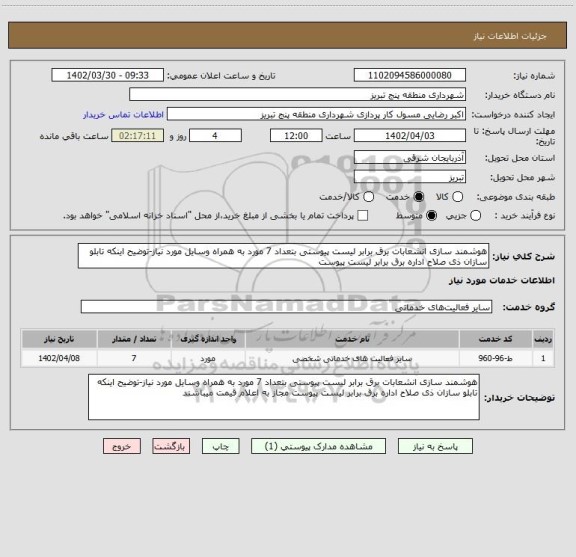 استعلام هوشمند سازی انشعابات برق برابر لیست پیوستی بتعداد 7 مورد به همراه وسایل مورد نیاز-توضیح اینکه تابلو سازان ذی صلاح اداره برق برابر لیست پیوست