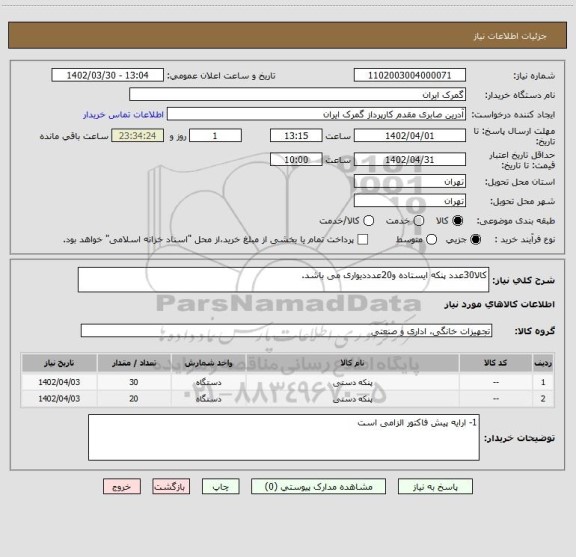 استعلام کالا30عدد پنکه ایستاده و20عدددیواری می باشد.