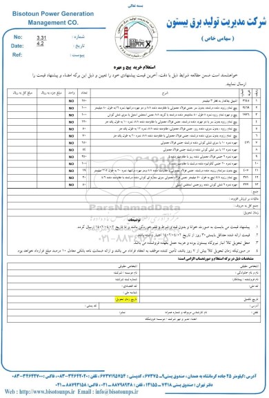  استعلام خرید پیچ و مهره