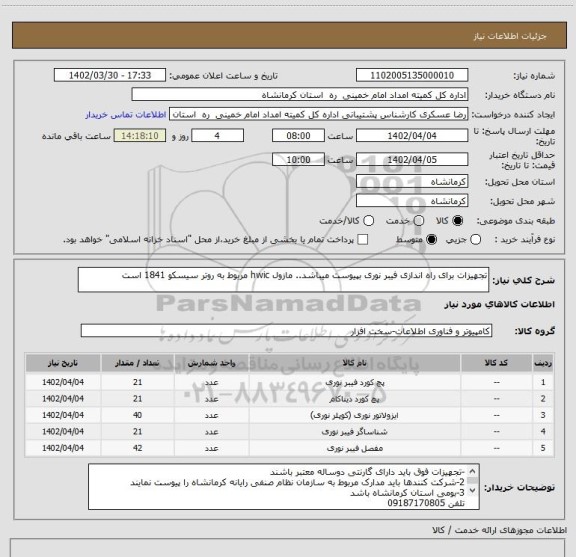 استعلام تجهیزات برای راه اندازی فیبر نوری بپیوست میباشد.. مازول hwic مربوط به روتر سیسکو 1841 است