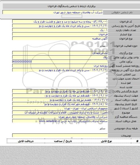 مناقصه, تامین ، تست و راه اندازی تجهیزات ، اقلام و شیرآلات کاهنده ی مصرف آب