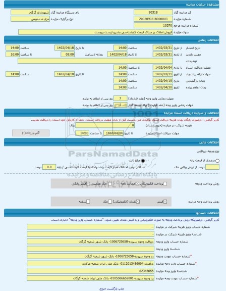 مزایده ، فروش املاک بر مبنای قیمت کارشناسی بشرح لیست پیوست  -مزایده زمین  - استان گلستان