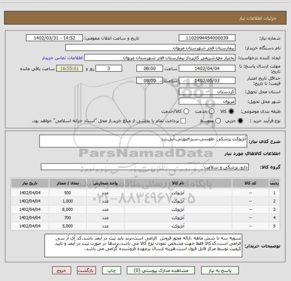 استعلام آنژیوکت پزشکی ،طوسی،سبز،ٌصورتی،آبی،زرد