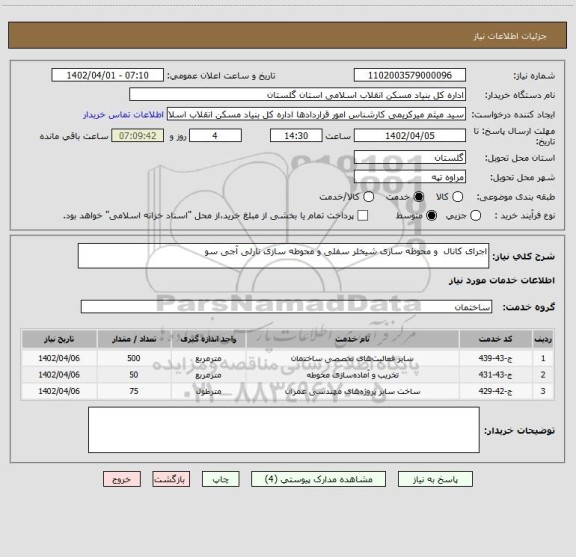 استعلام اجرای کانال  و محوطه سازی شیخلر سفلی و محوطه سازی نارلی آجی سو