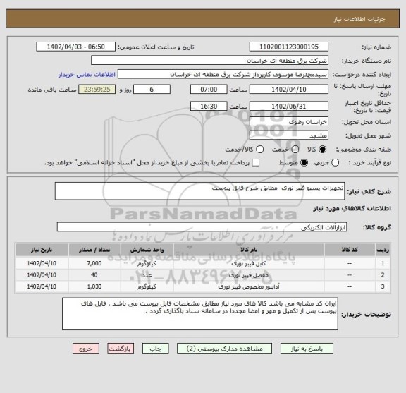 استعلام تجهیزات پسیو فیبر نوری  مطابق شرح فایل پیوست