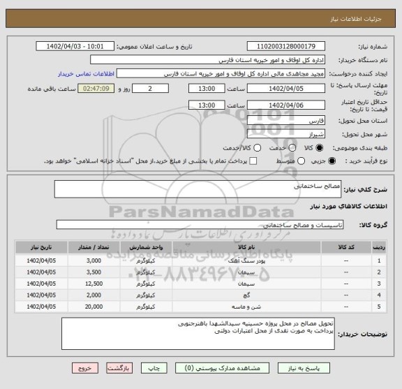 استعلام مصالح ساختمانی