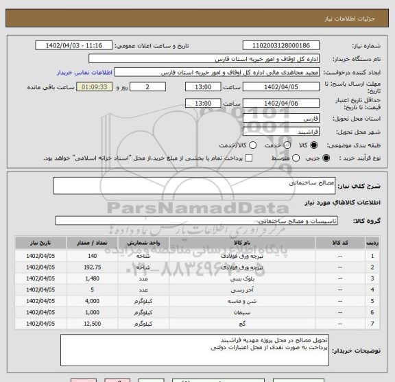 استعلام مصالح ساختمانی