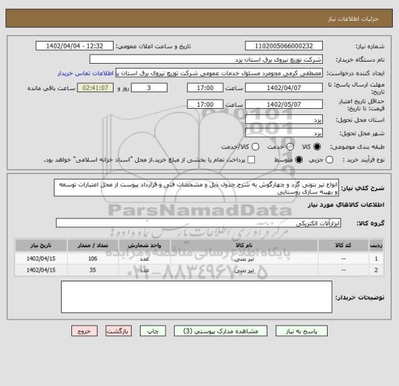 استعلام انواع تیر بتونی گرد و چهارگوش به شرح جدول ذیل و مشخصات فنی و قرارداد پیوست از محل اعتبارات توسعه و بهینه سازی روستایی