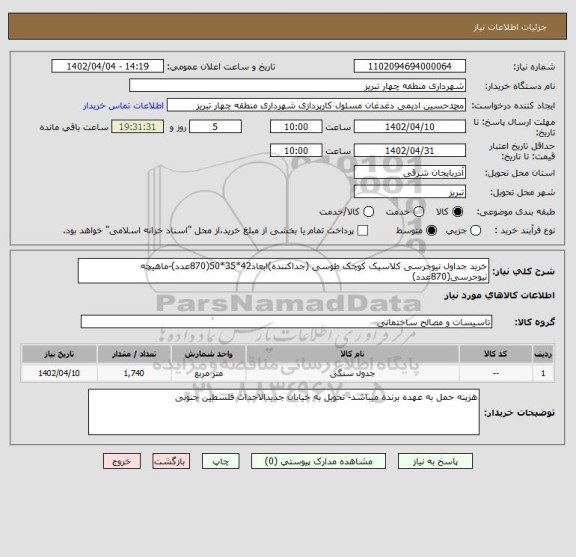 استعلام خرید جداول نیوجرسی کلاسیک کوچک طوسی (جداکننده)ابعاد42*35*50(870عدد)-ماهیچه نیوجرسی(870عدد)