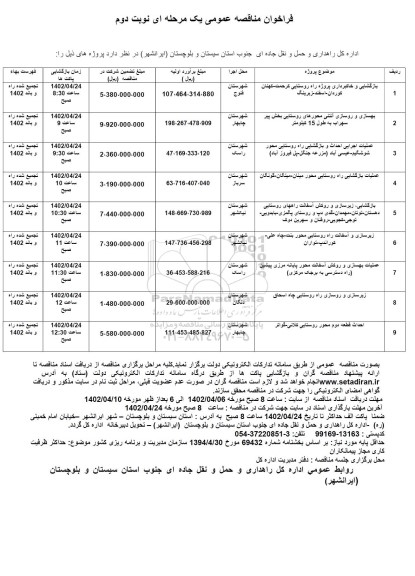 مناقصه بازگشایی و خاکبرداری پروژه راه روستایی ....