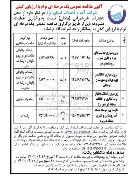 مناقصه برون سپاری فعالیت های بهره برداری ...