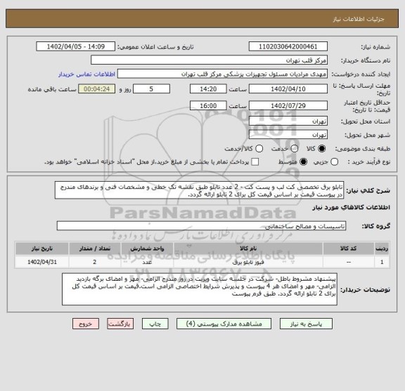 استعلام تابلو برق تخصصی کت لب و پست کت - 2 عدد تابلو طبق نقشه تک خطی و مشخصات فنی و برندهای مندرج در پیوست قیمت بر اساس قیمت کل برای 2 تابلو ارائه گردد.