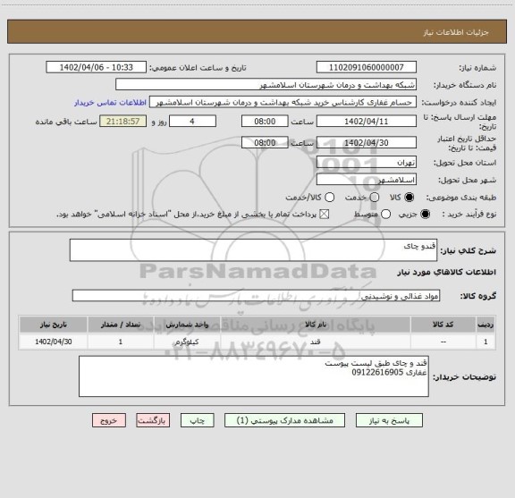 استعلام قندو چای