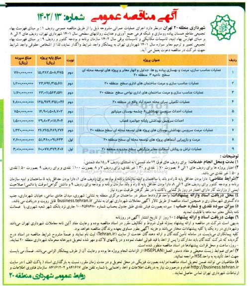 مناقصه عملیات مناسب سازی مرمت و بهسازی پیاده روها....