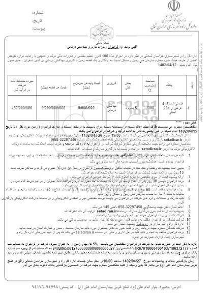 فراخوان زمین با کاربری بهداشتی درمانی 