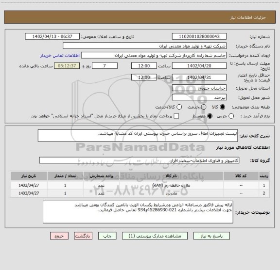 استعلام لیست تجهیزات اطاق سرور براساس جدول پیوستی ایران کد مشابه میباشد.