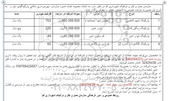 مزایده بهره برداری مکانی پارکینگهای 