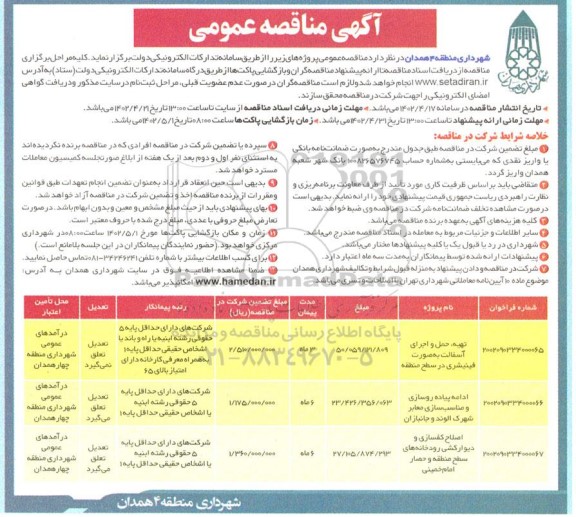 مناقصه تهیه ، حمل و اجرای آسفالت به صورت فینیشری ...