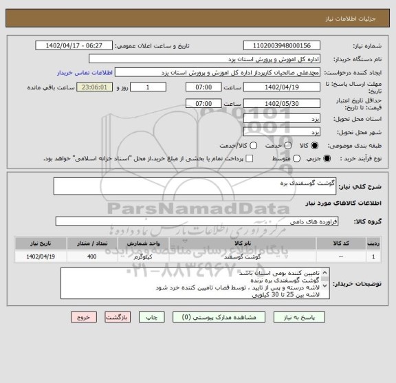 استعلام گوشت گوسفندی بره