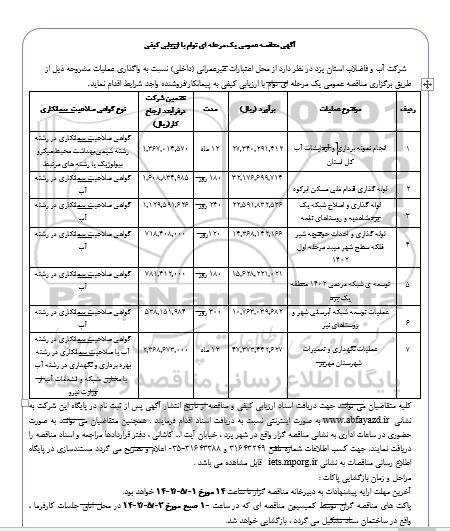 مناقصه انجام نمونه برداری و آزمایشات آب و...