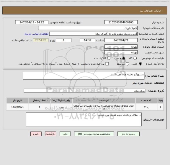 استعلام دستورکار تحلیه چاه می باشد