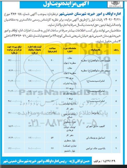 مزایده اجاره موقوفه ...