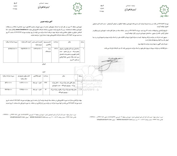 مزایده تعدادی از املاک و مستغلات ..