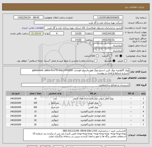 استعلام ورق گالوانیزه- ورق کربن استیل-ورق موج دار-ورق موجدار- galvanized- plate-PLATE-GALVANIZED
شرح و شرایط و تعداد در پیوست