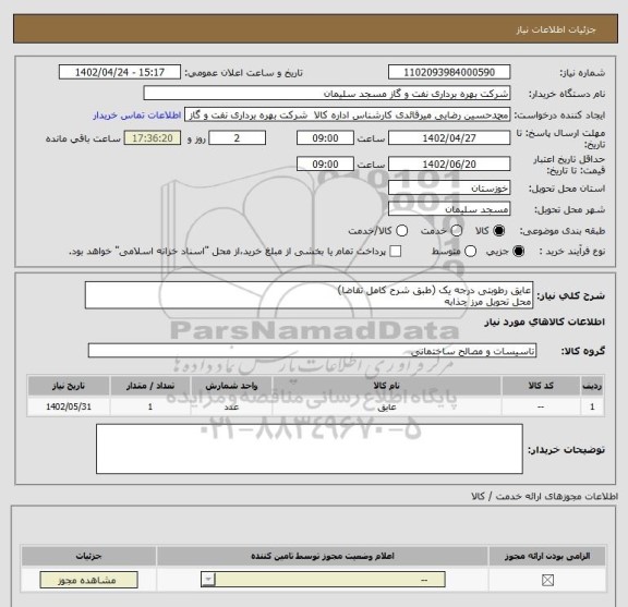 استعلام عایق رطوبتی درجه یک (طبق شرح کامل تقاضا)
محل تحویل مرز چذابه