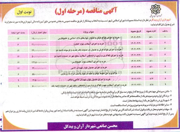 مناقصه خرید و اجرای بلوک فرش و جدول بلوارهای ...