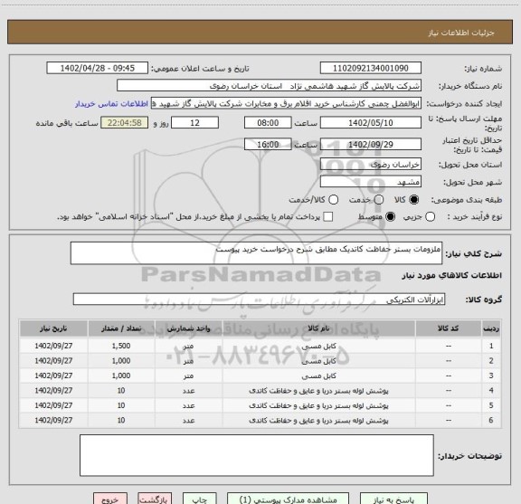 استعلام ملزومات بستر حفاظت کاتدیک مطابق شرح درخواست خرید پیوست