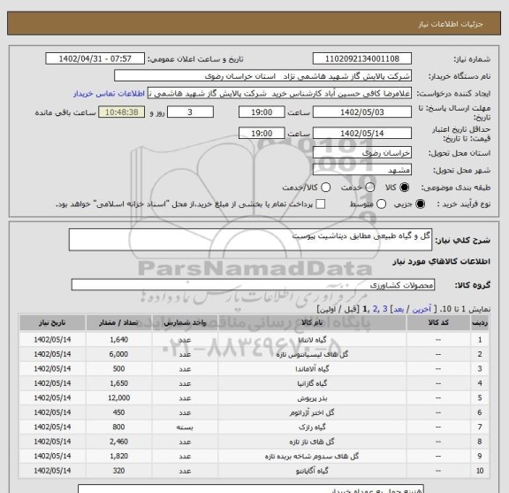 استعلام گل و گیاه طبیعی مطابق دیتاشیت پیوست