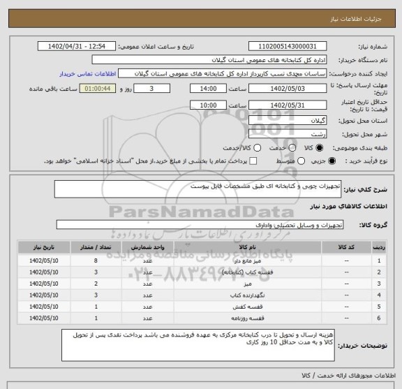 استعلام تجهیزات چوبی و کتابخانه ای طبق مشخصات فایل پیوست