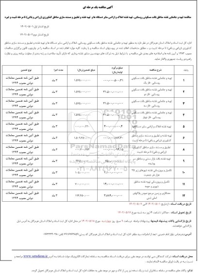 مناقصه تهیه و جانمایی نقشه مناطق بافت مسکونی روستایی، تهیه نقشه ... نوبت دوم 