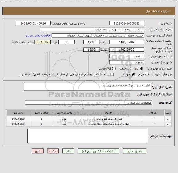 استعلام تابلو راه انداز درایو 2 مجموعه طبق پیوست