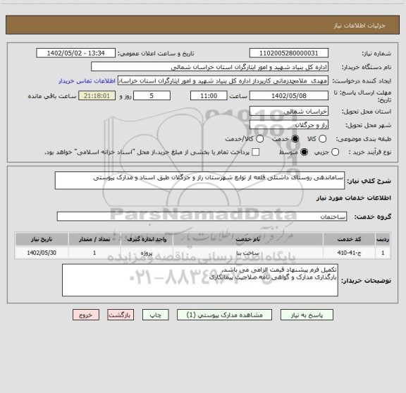 استعلام ساماندهی روستای داشتلی قلعه از توابع شهرستان راز و جرگلان طبق اسناد و مدارک پیوستی