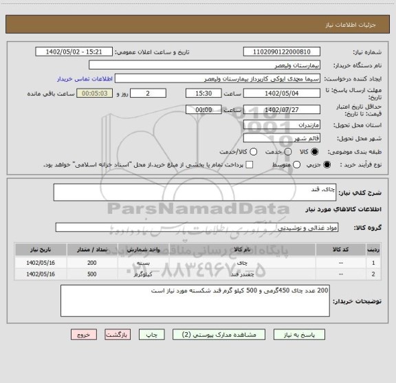 استعلام چای. قند